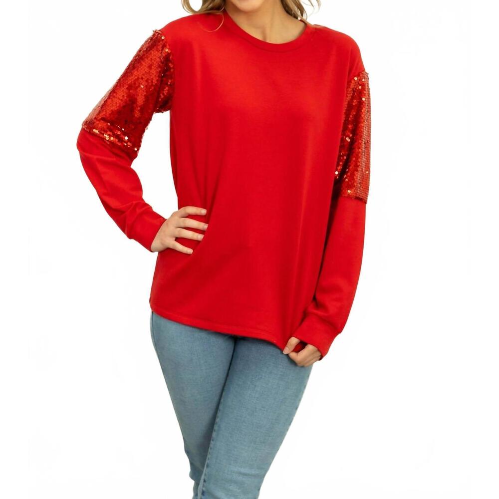 NEW SOUTHERN GRACE light weight sequins sweatshirt in red